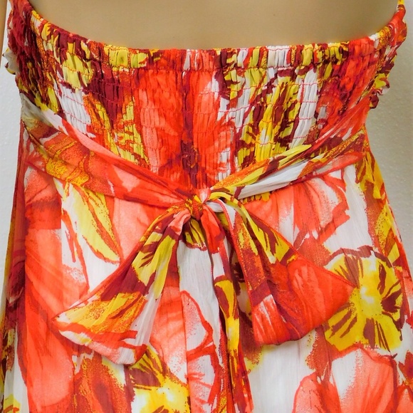 Juniors Strapless Maxi Chiffon Floral Dress Coral Size M Beach Long - Picture 7 of 8